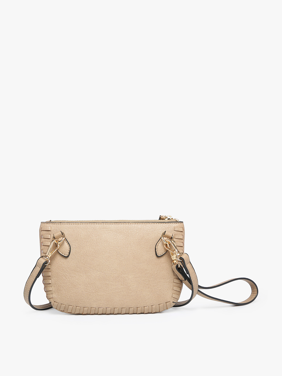 Jen & Co. - M2397 Bonnie Dual Compartment Whipstitch Crossbody: Tan