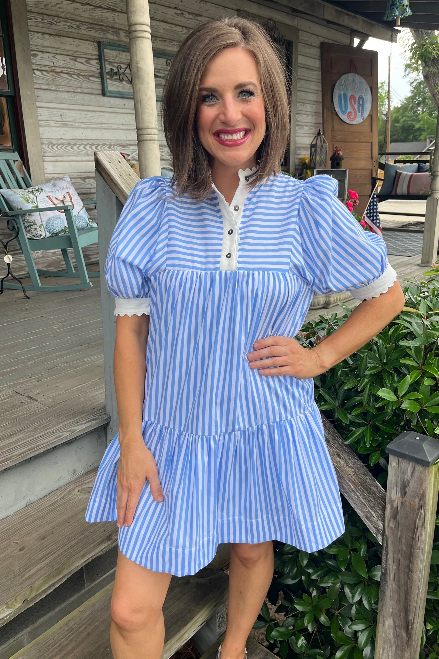 Striped Puff Sleeve Dress
