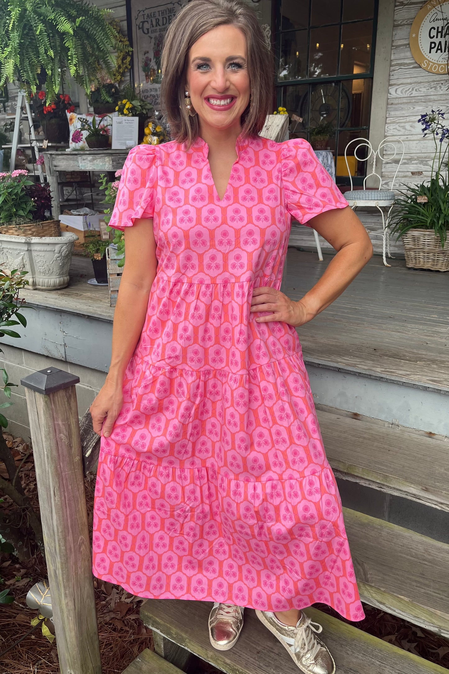 Mary Square Ivy Dress | Rosette Charm Pink