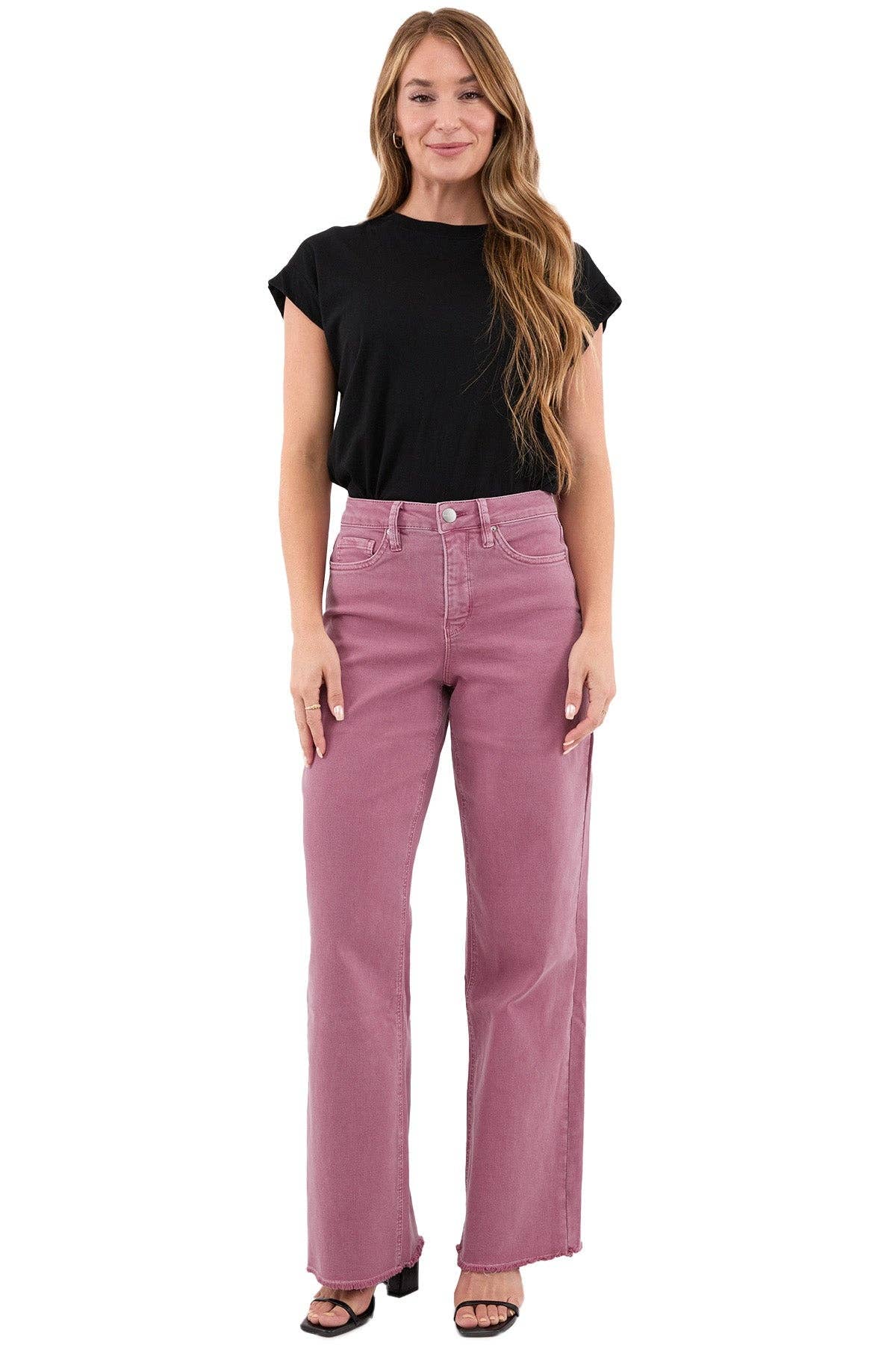 RFM - Chloe High Rise Frayed Wide Leg Pants: French Rose / 13/31