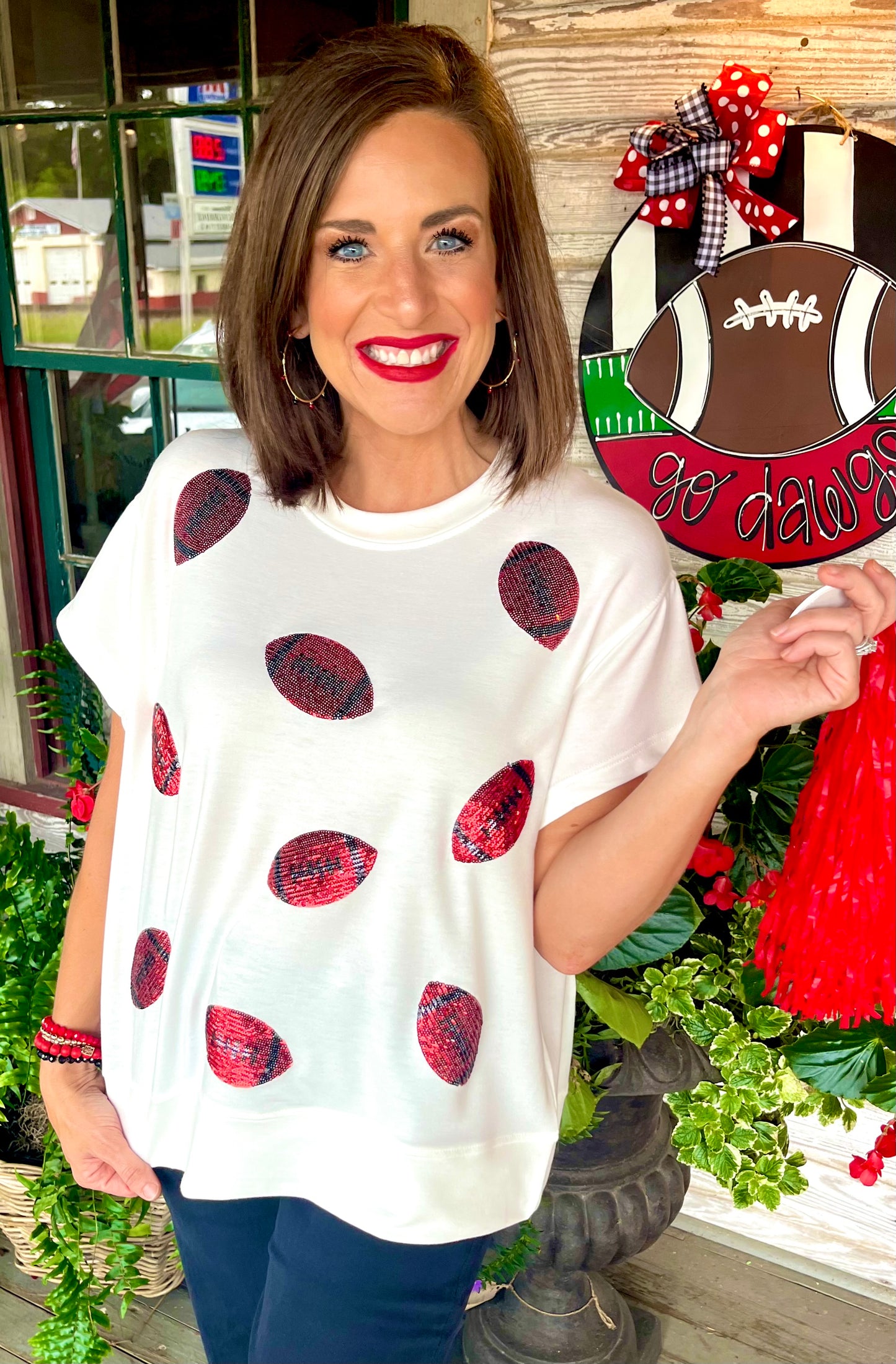 Mary Square Emily Top | Red + Black