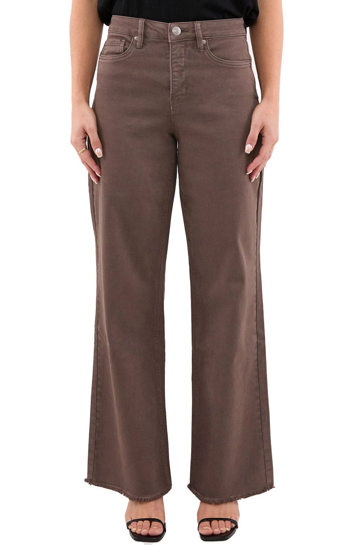 RFM - Chloe High Rise Frayed Wide Leg Pants: Java / 11/30