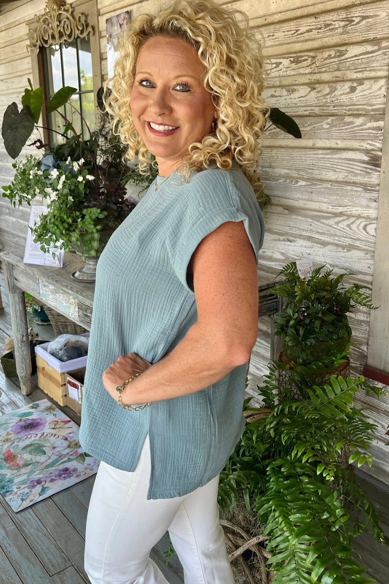 Split Hem Top | Blue Grey