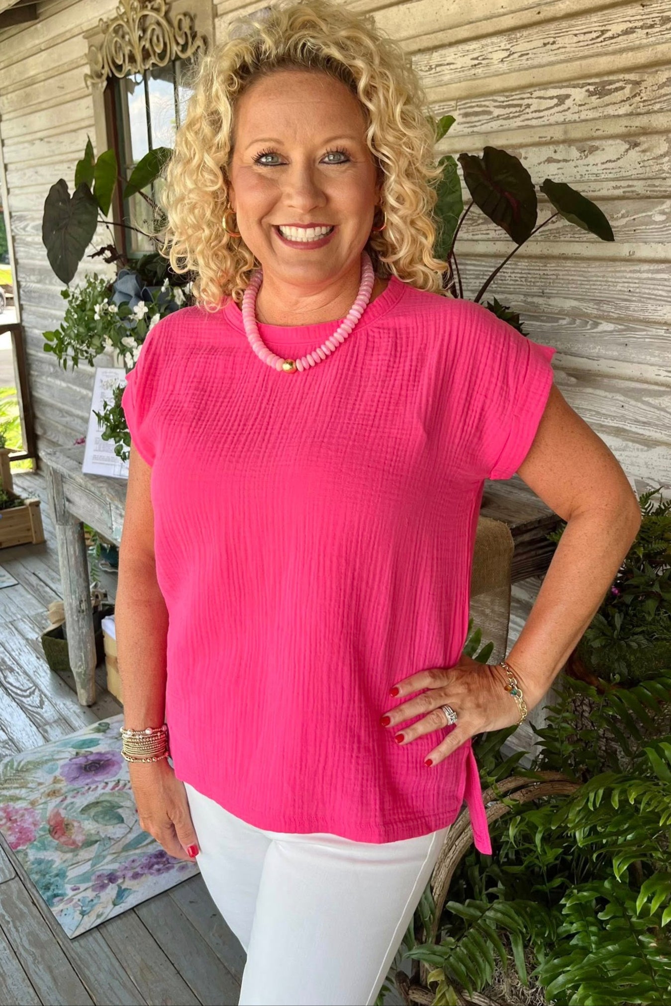 Split Hem Top | Hot Pink