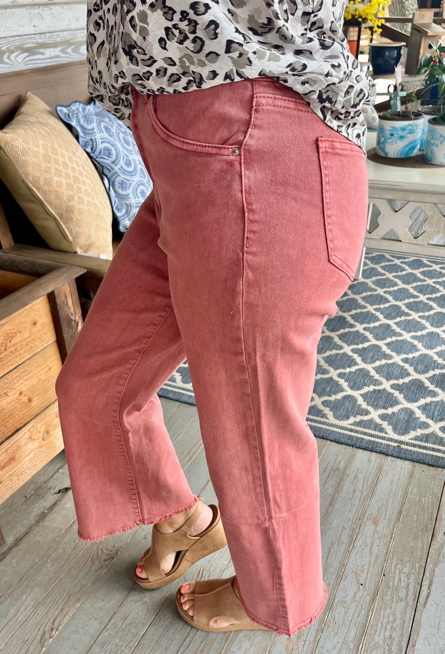 Zenana High Waist Cropped Bootcut | Cabernet