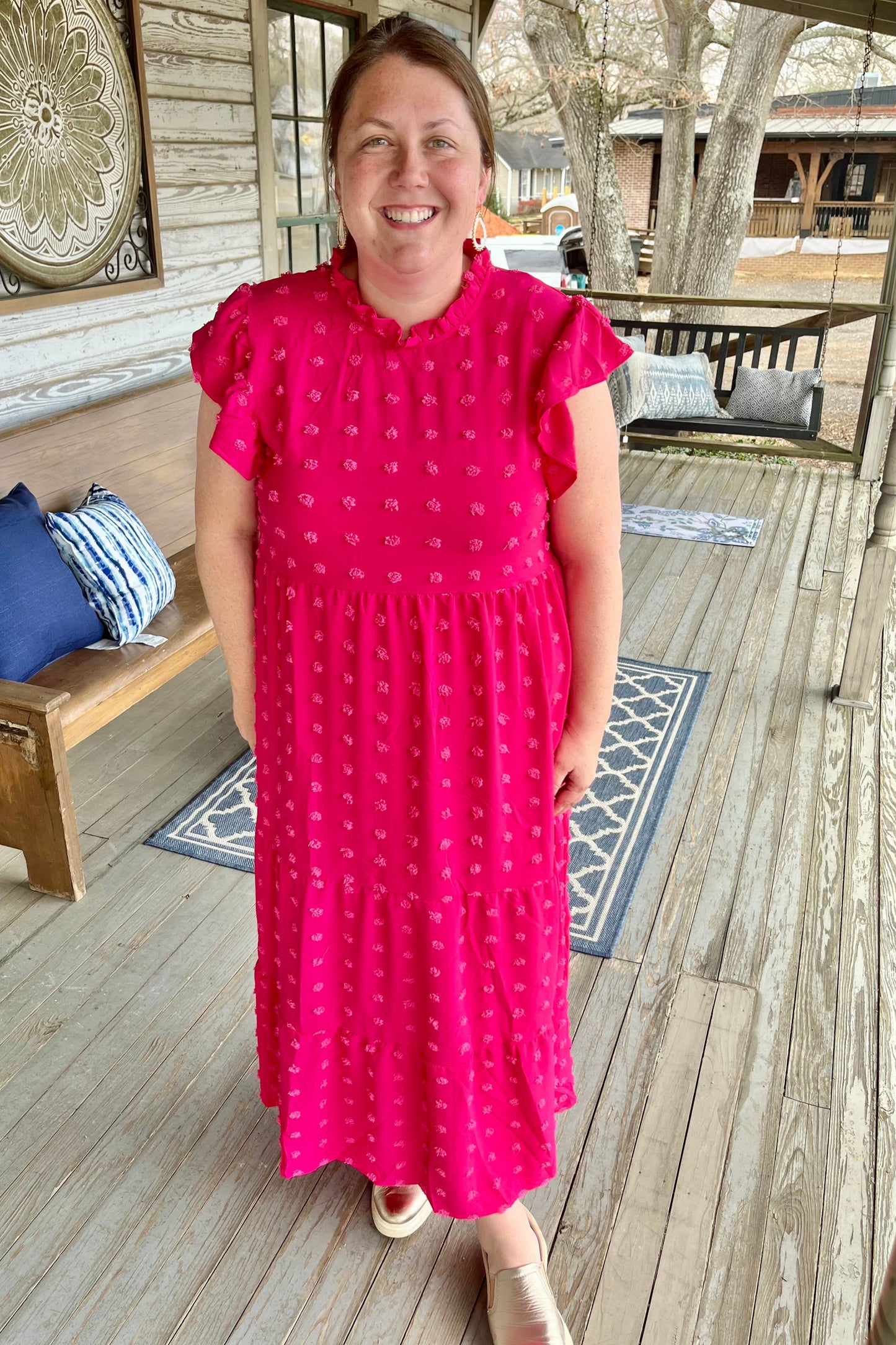 SALE Lizzy Swiss Dot Dress Magenta