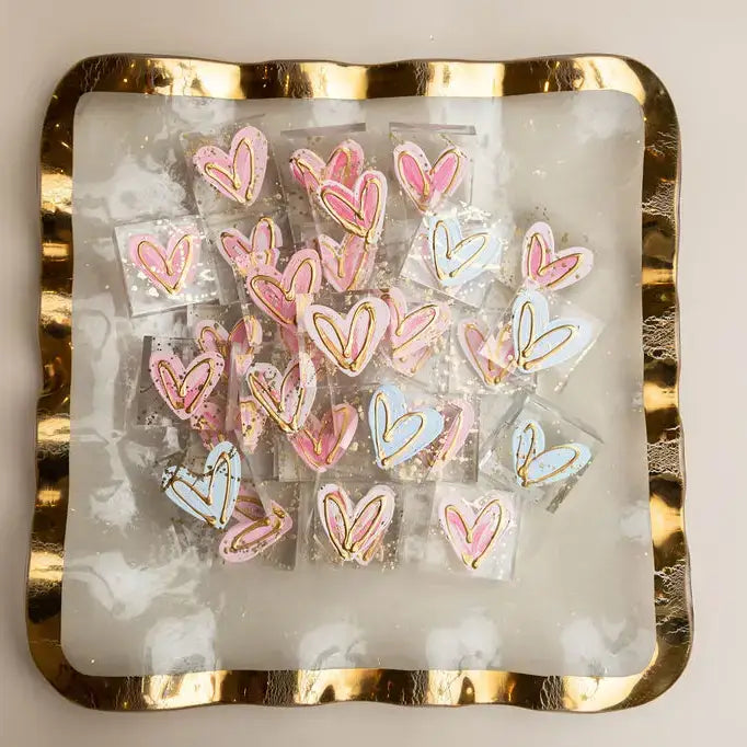 HappiesByAMS - Glass - 2x2 inch Gold Hearts - Colored - *Wrapped*