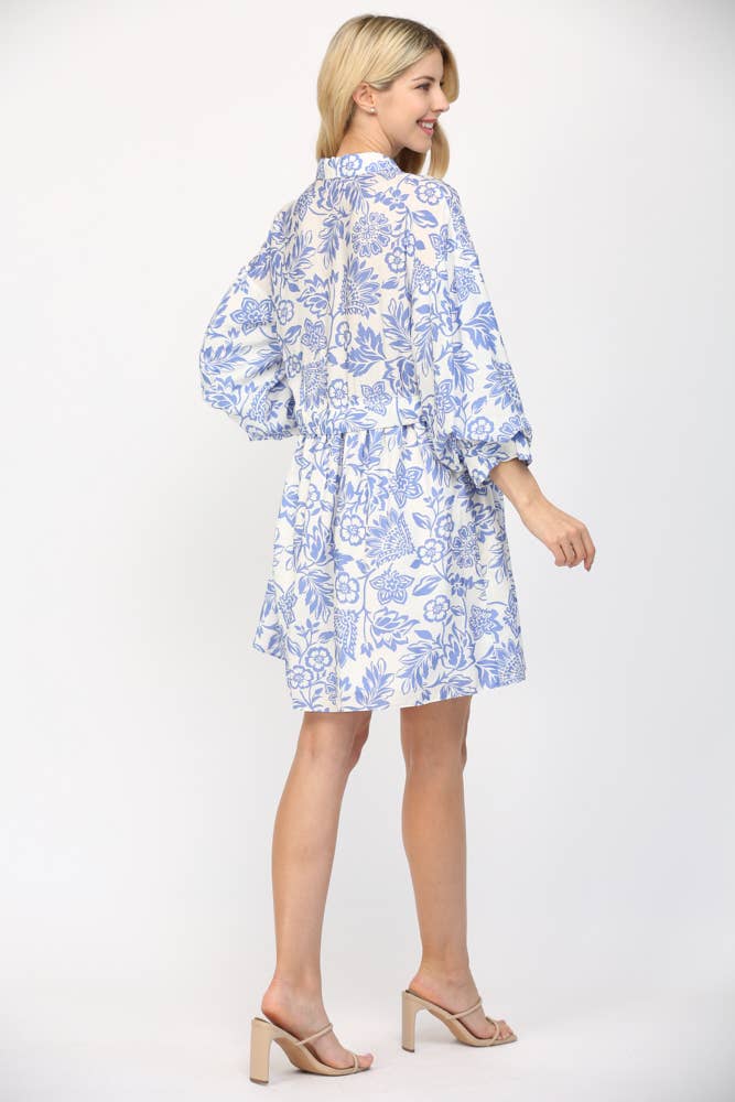 FATE - PUFF SLEEVE SHIRT MINI DRESS FD35578: WHITE/BLUE / S