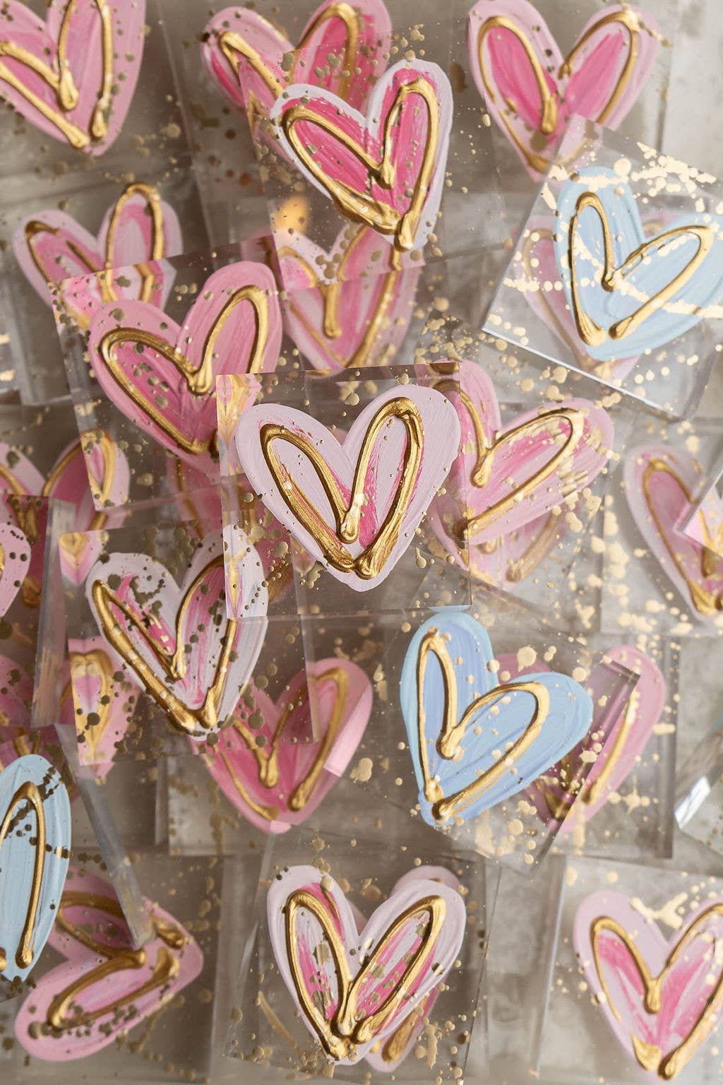 HappiesByAMS - Glass - 2x2 inch Gold Hearts - Colored - *Not Wrapped*