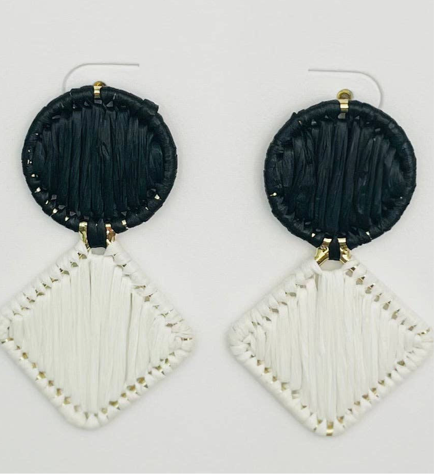 Raffia Double Drop (black/white)