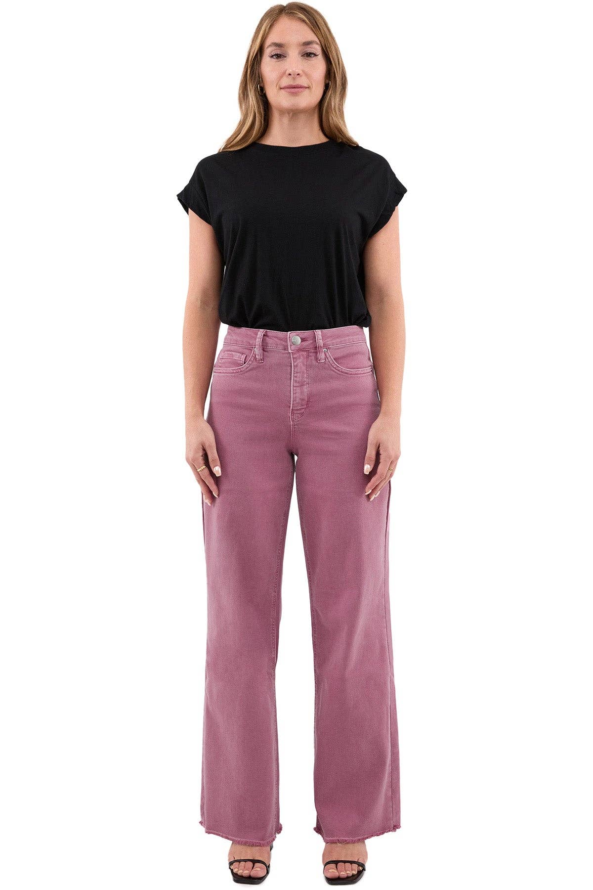 RFM - Chloe High Rise Frayed Wide Leg Pants: French Rose / 13/31