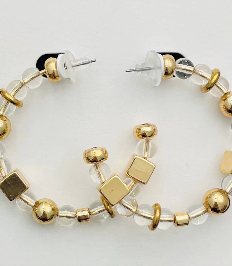 Acrylic and Gold Ball Hoop Earrings