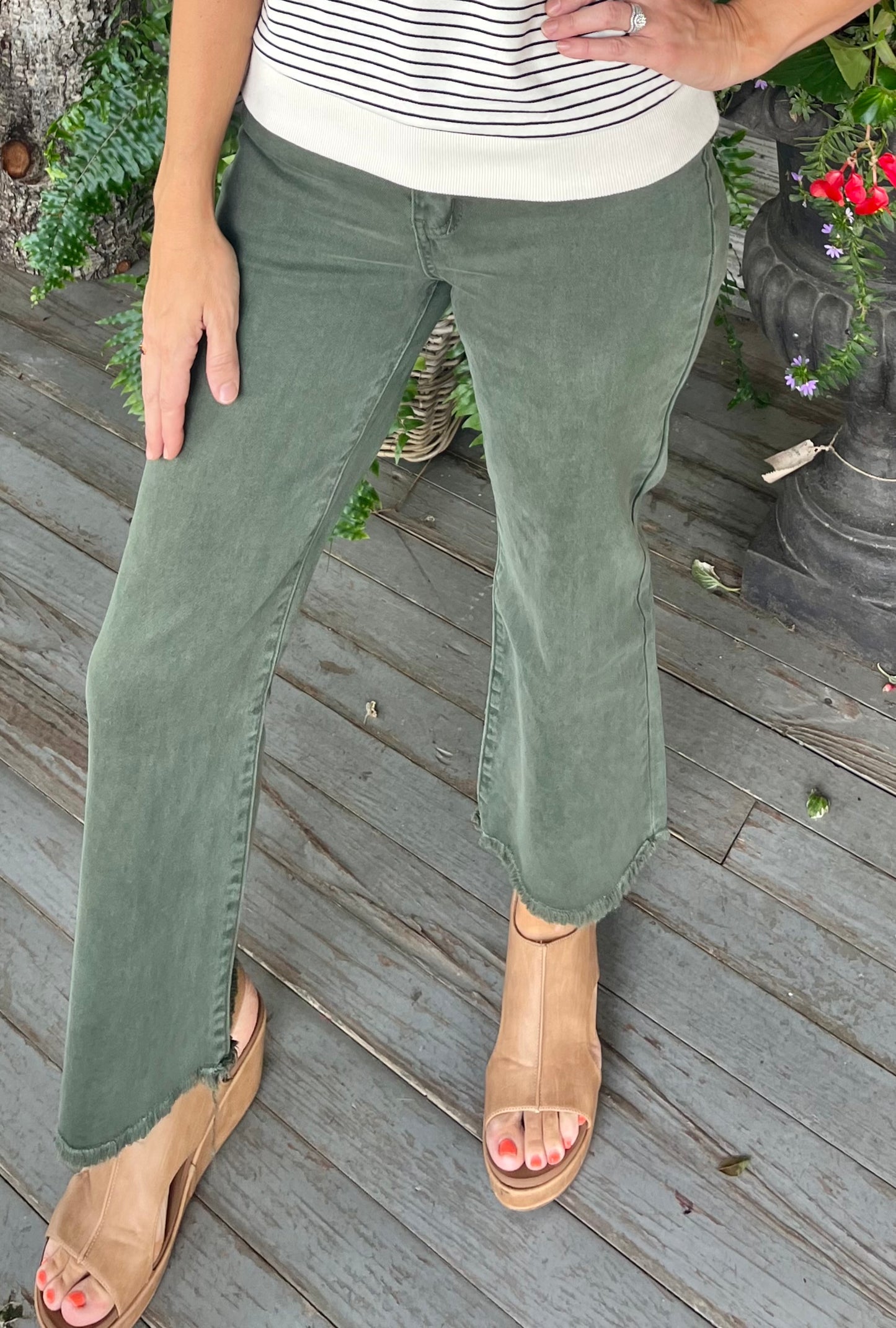 Zenana High Waist Cropped Bootcut | Olive