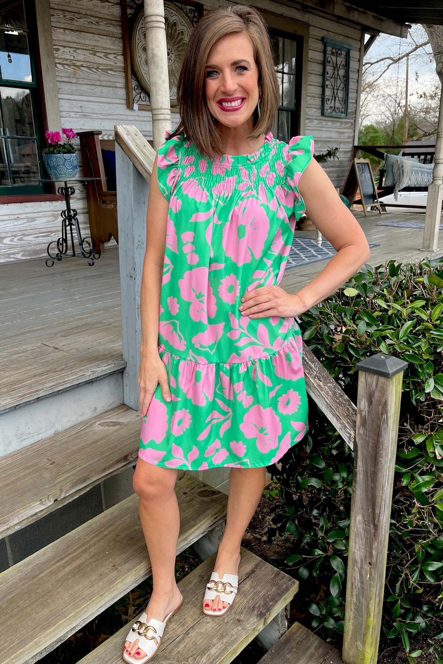 Pink and Green Flounce Dress
