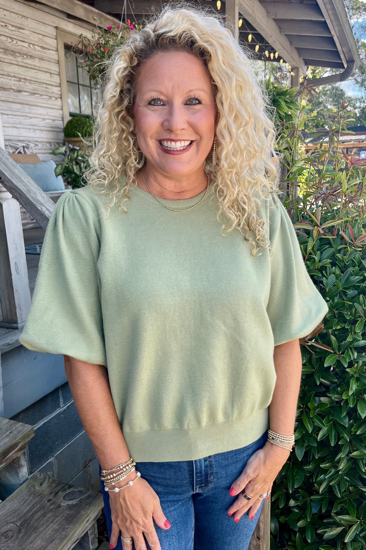 Voy Sage Green Knit Top