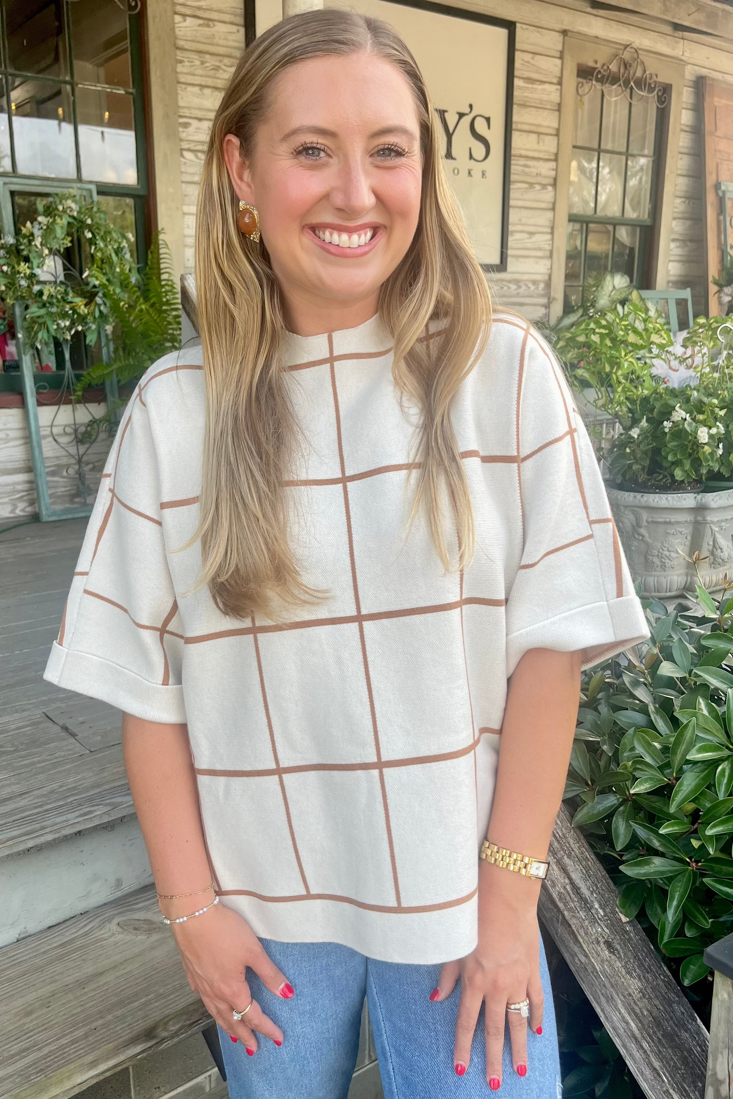 Whit Windowpane Knit Top