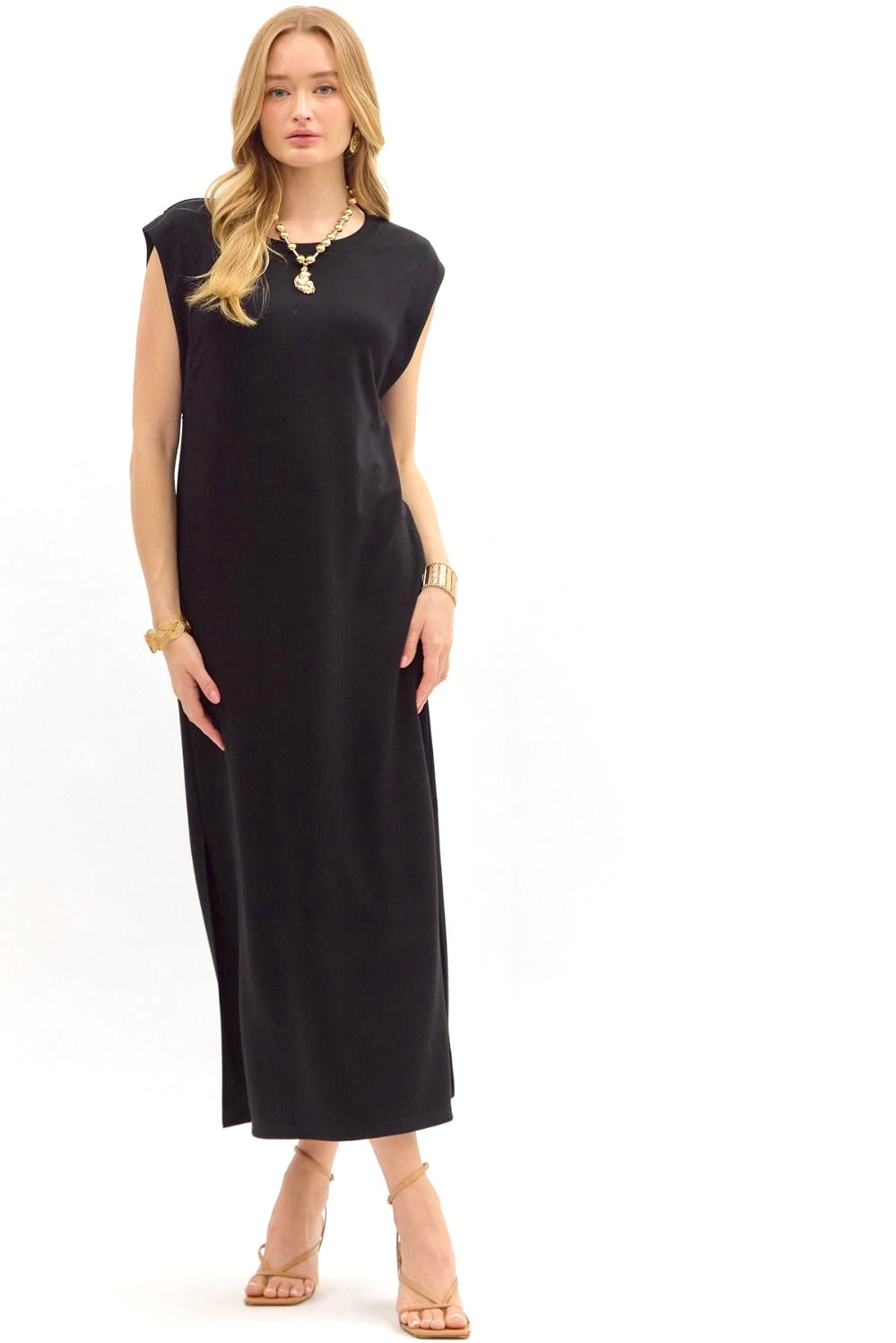 Gina Sleeveless Midi Dress | Black