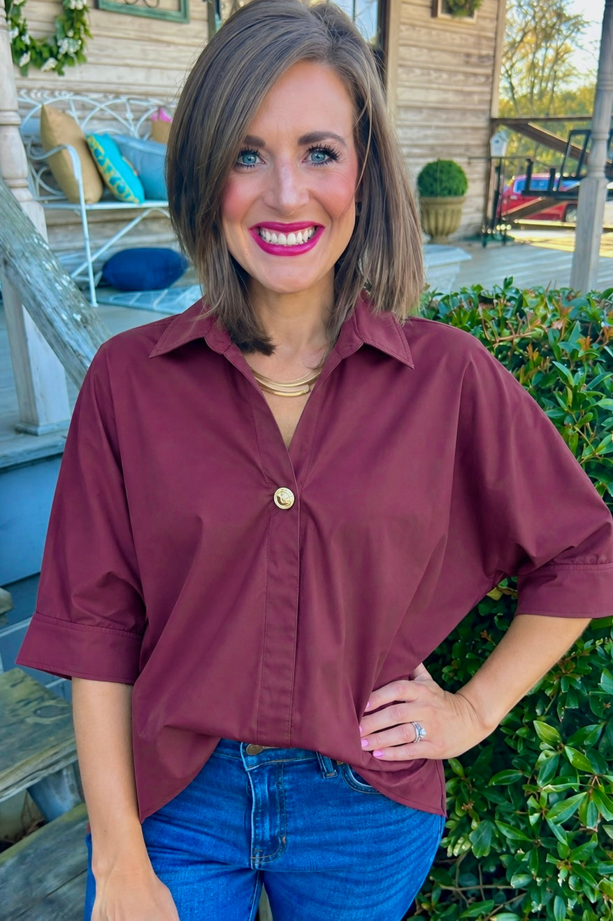 Merlot Collared Top
