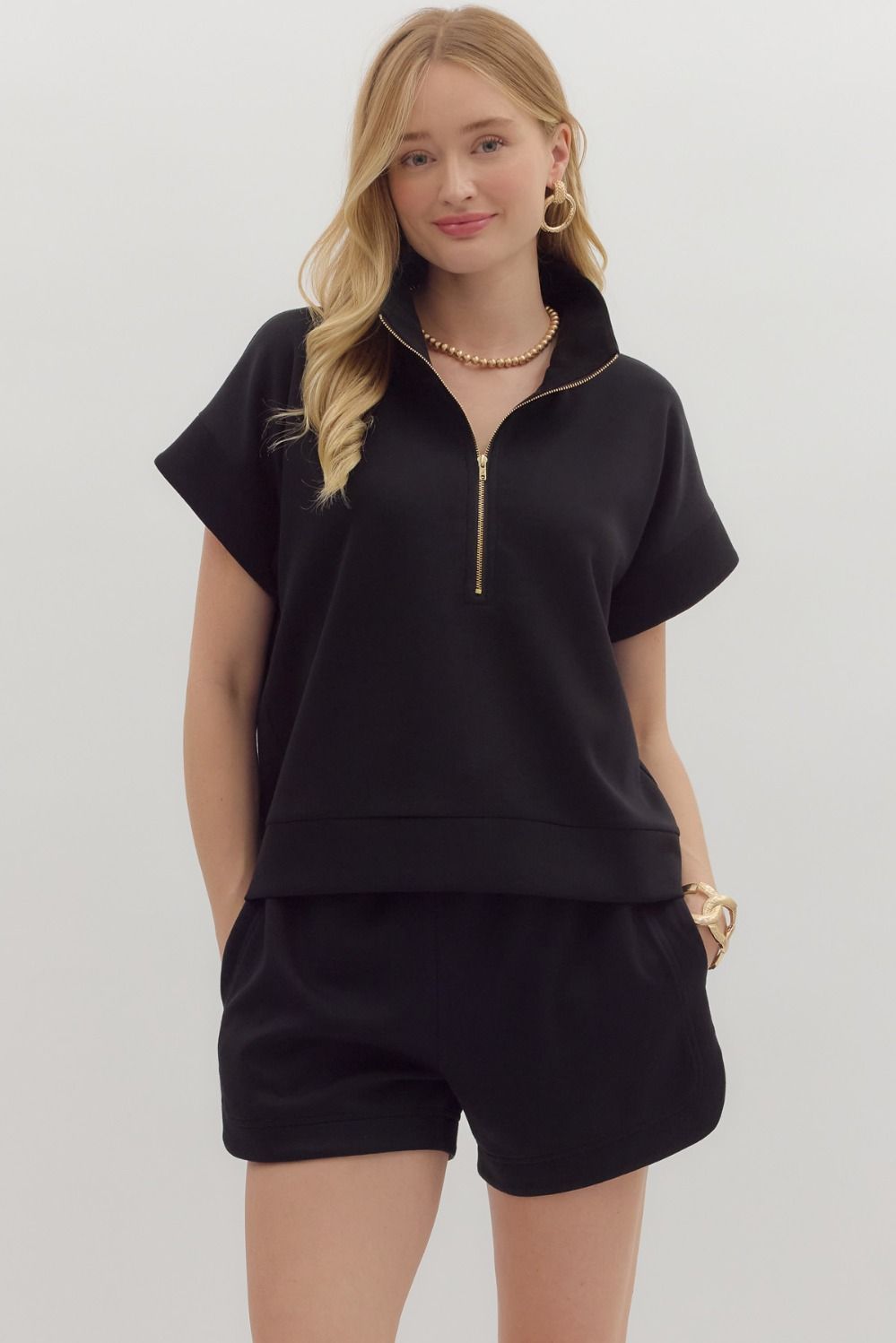 Black Zip Top + Short Set