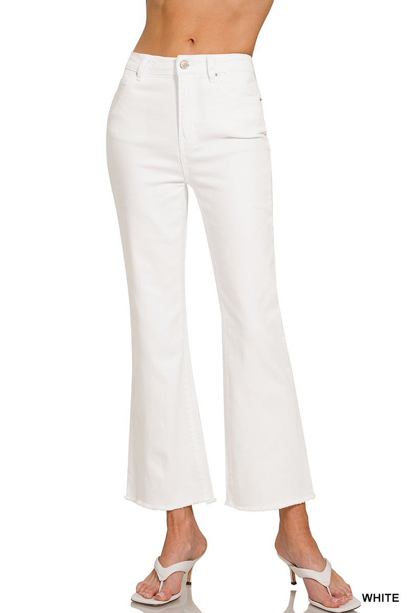 Zenana High Waist Cropped Bootcut | White