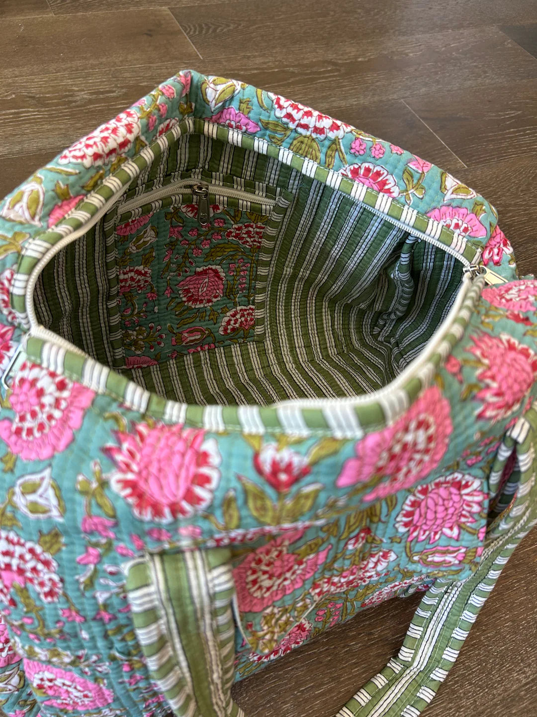 Block Print Quilted Duffel: Garden Gala