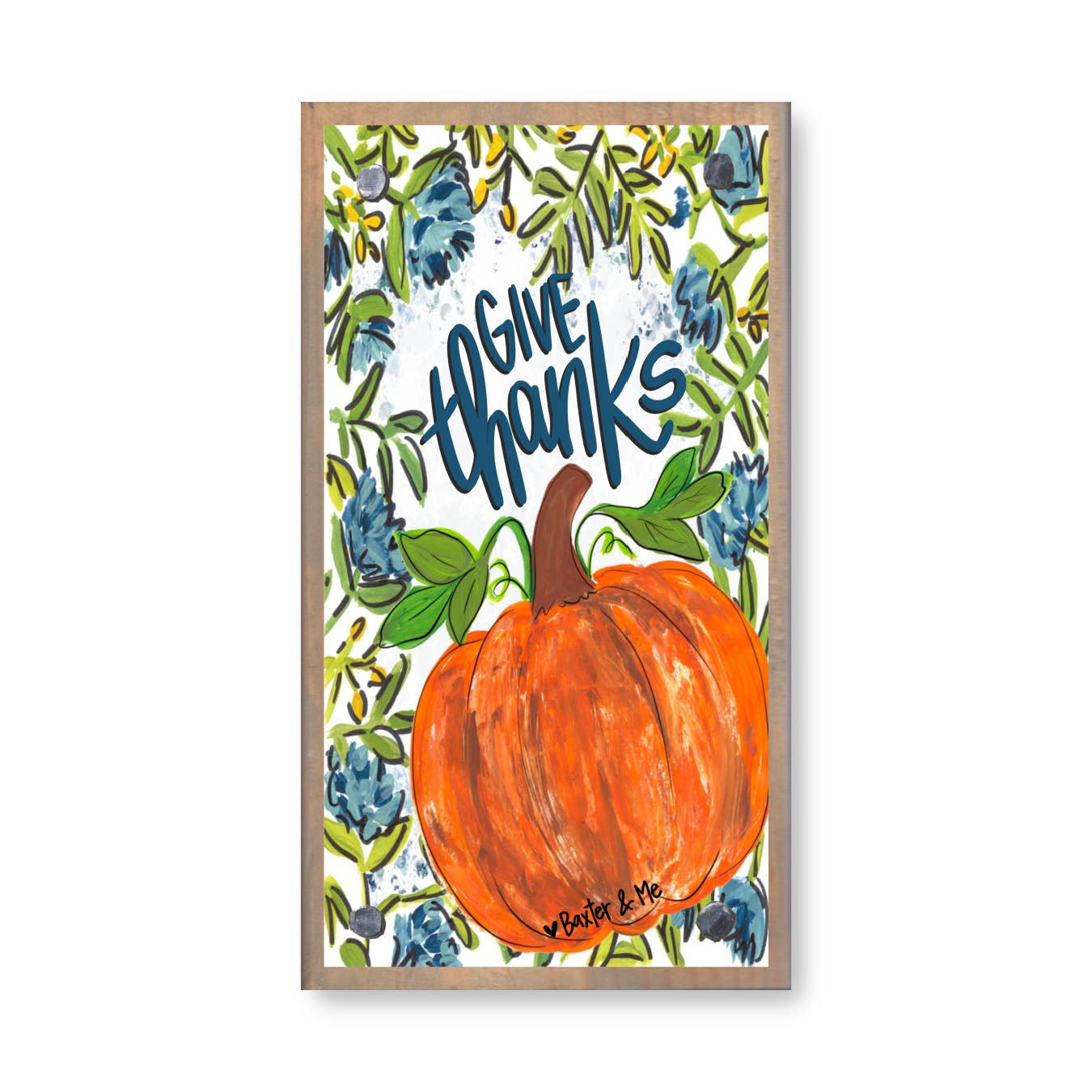 Baxter & Me - Blue Give Thanks Pumpkin Floral Driftwood Happy Block
