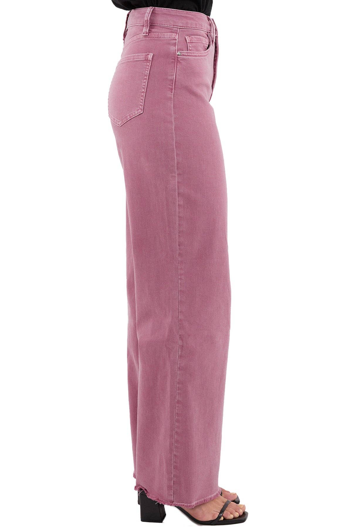 RFM - Chloe High Rise Frayed Wide Leg Pants: French Rose / 13/31