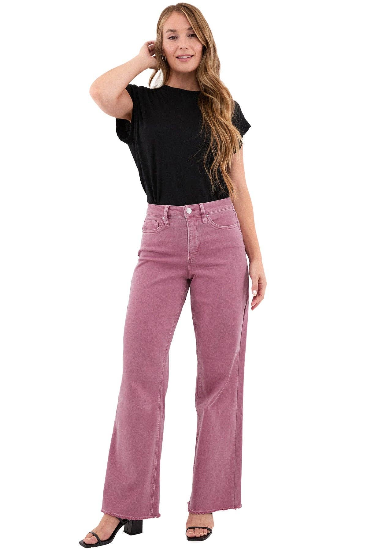 RFM - Chloe High Rise Frayed Wide Leg Pants: French Rose / 13/31
