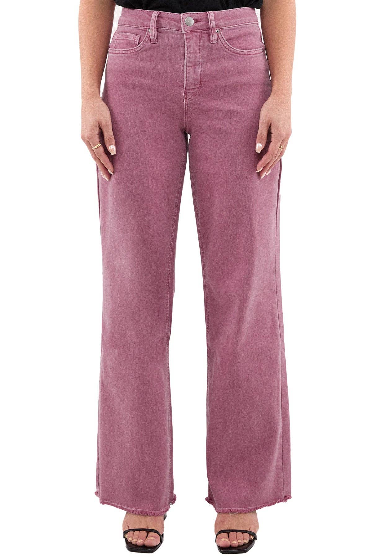 RFM - Chloe High Rise Frayed Wide Leg Pants: French Rose / 13/31