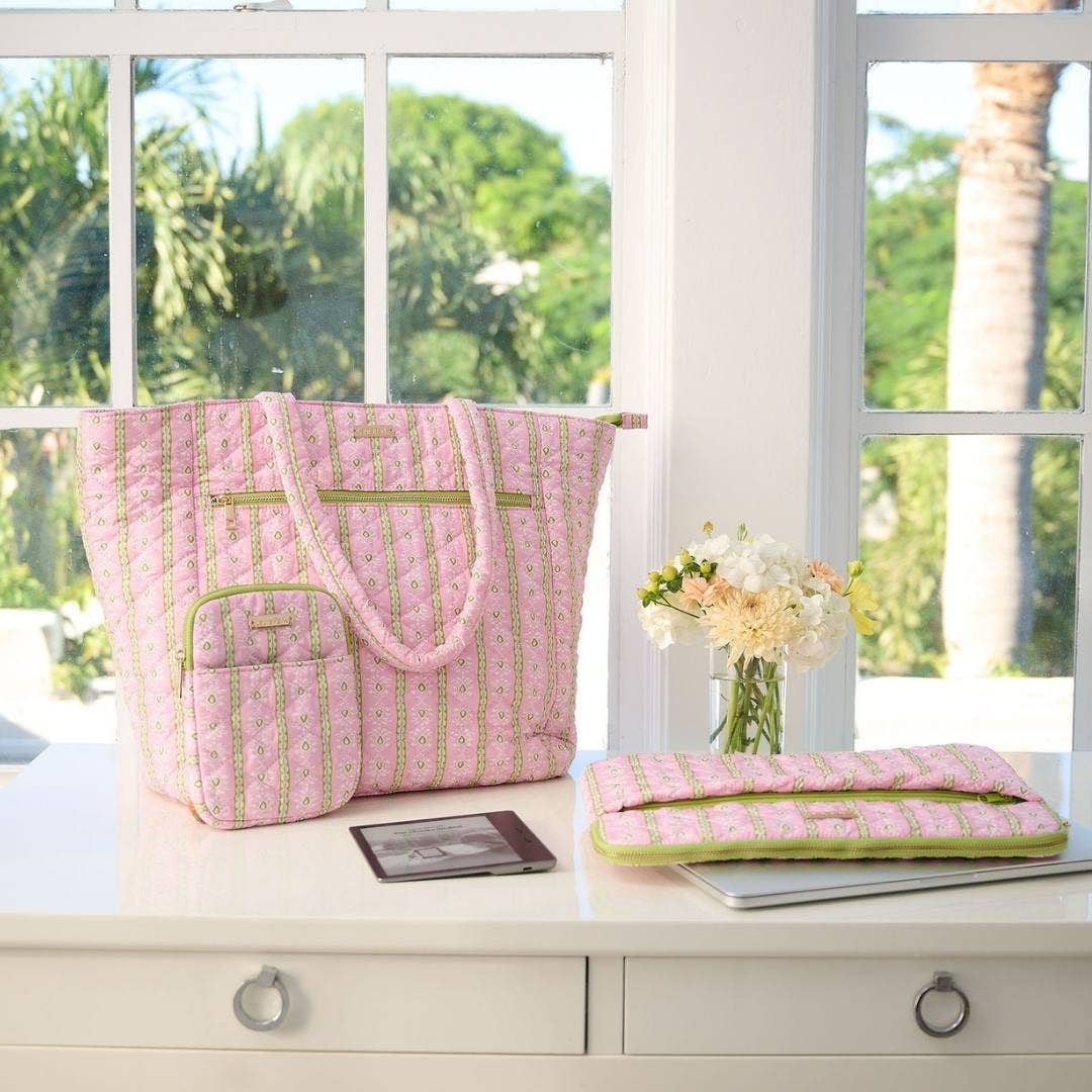 Laura Park Designs - Rosemary Stripe Pink Quilted Laptop Case