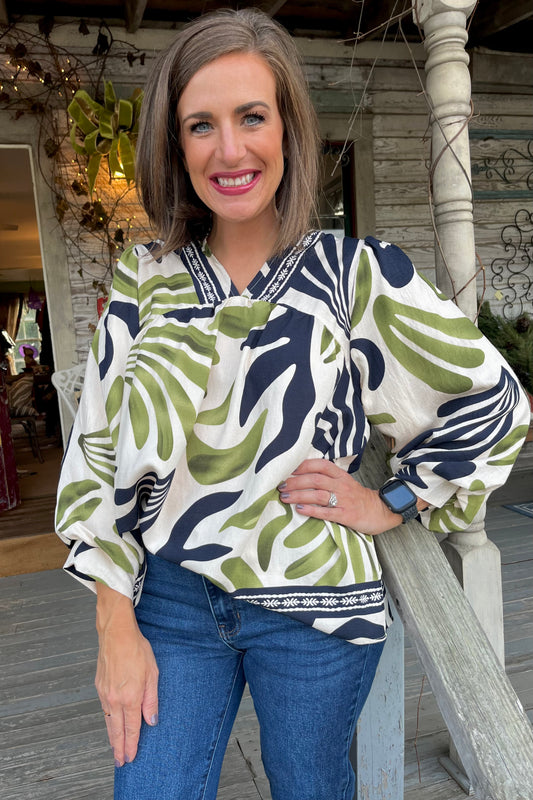 Boho Leaf Print Top