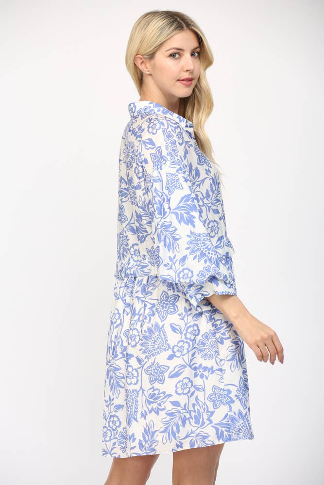 FATE - PUFF SLEEVE SHIRT MINI DRESS FD35578: WHITE/BLUE / S