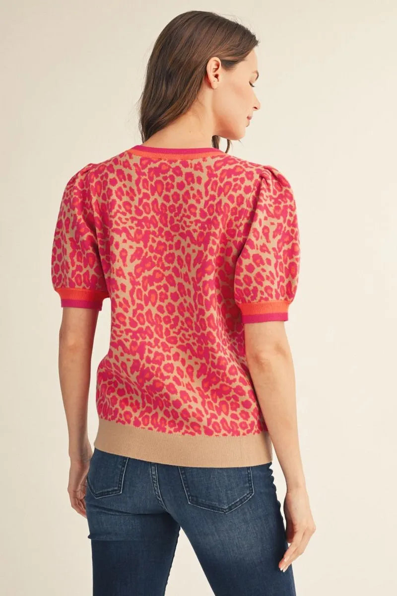 Pink Leopard Sweater Top