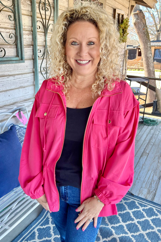 Lightweight Jacket w/ Hoodie | RASPBERRY