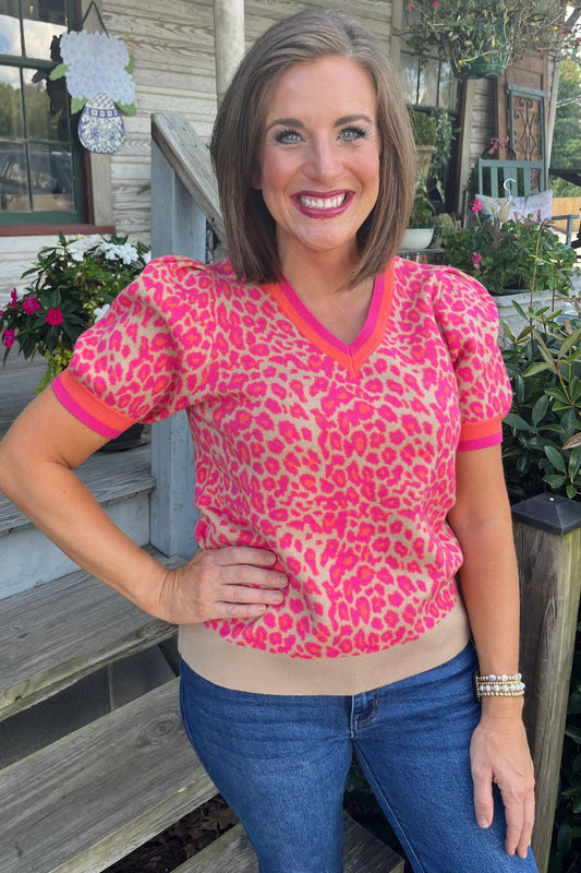 Pink Leopard Sweater Top
