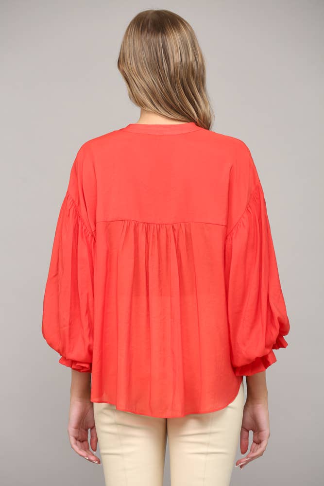 FATE - PUFF SLEEVE BUTTON DOWN SHIRT FT1585: FUCHSIA / M