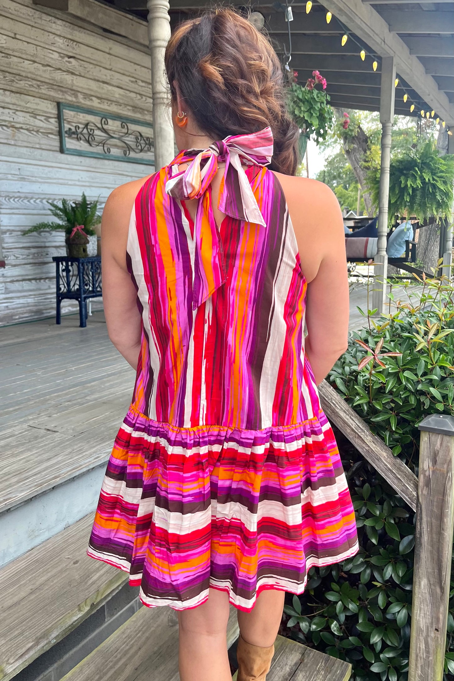 Warm Stripes Bow Dress
