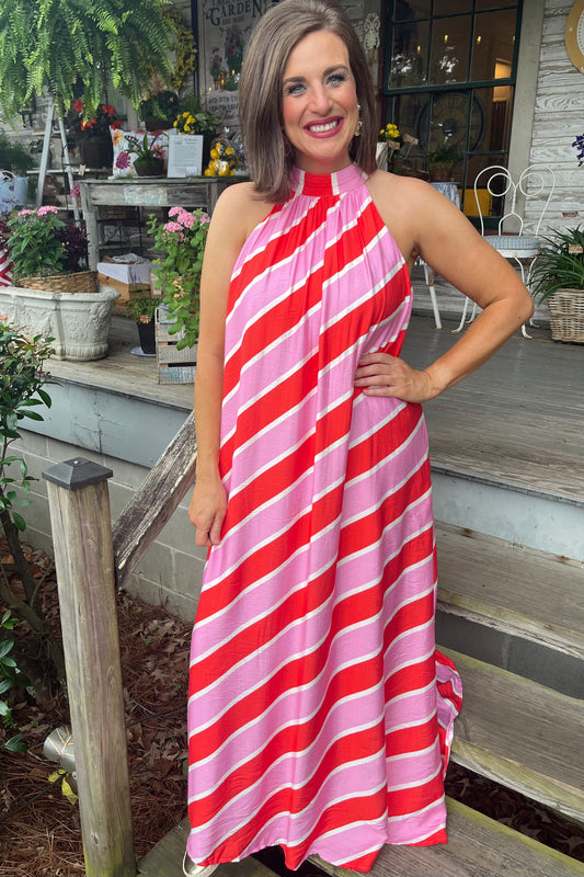 Stripe Bow Midi Dress