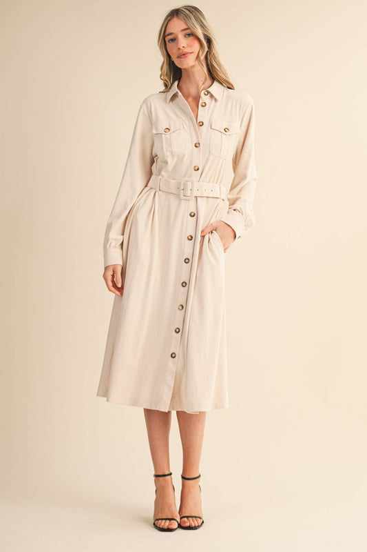 Ecru Microsuede Shirt Dress