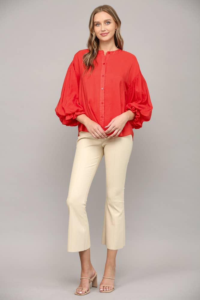 FATE - PUFF SLEEVE BUTTON DOWN SHIRT FT1585: FUCHSIA / M