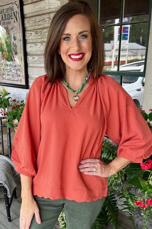 Brooke Scallop Hem Top Rust | S-2X