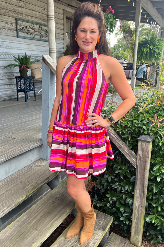 Warm Stripes Bow Dress