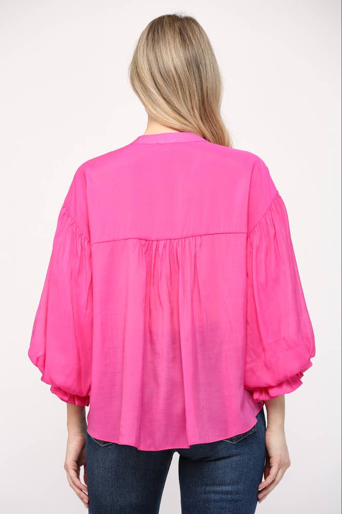 FATE - PUFF SLEEVE BUTTON DOWN SHIRT FT1585: FUCHSIA / M