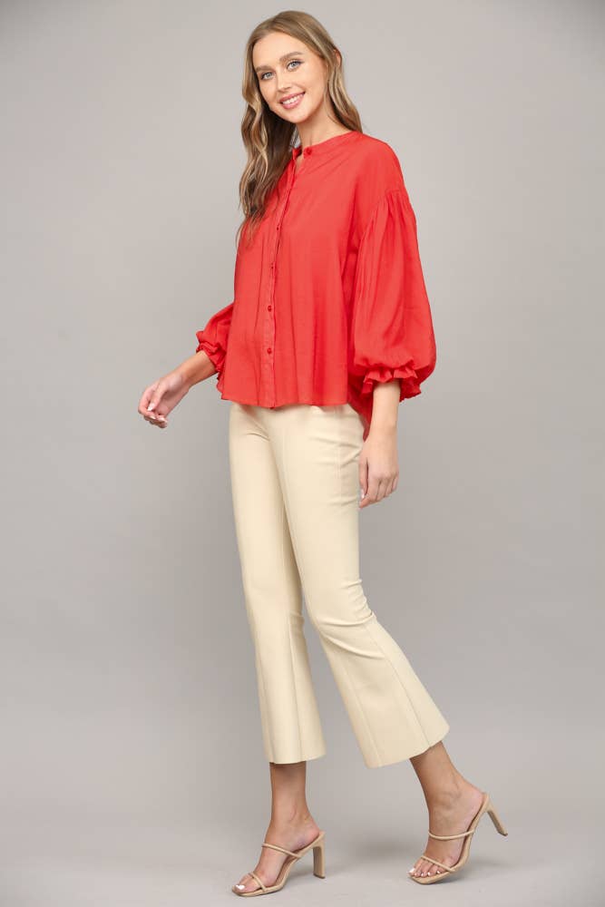 FATE - PUFF SLEEVE BUTTON DOWN SHIRT FT1585: FUCHSIA / M