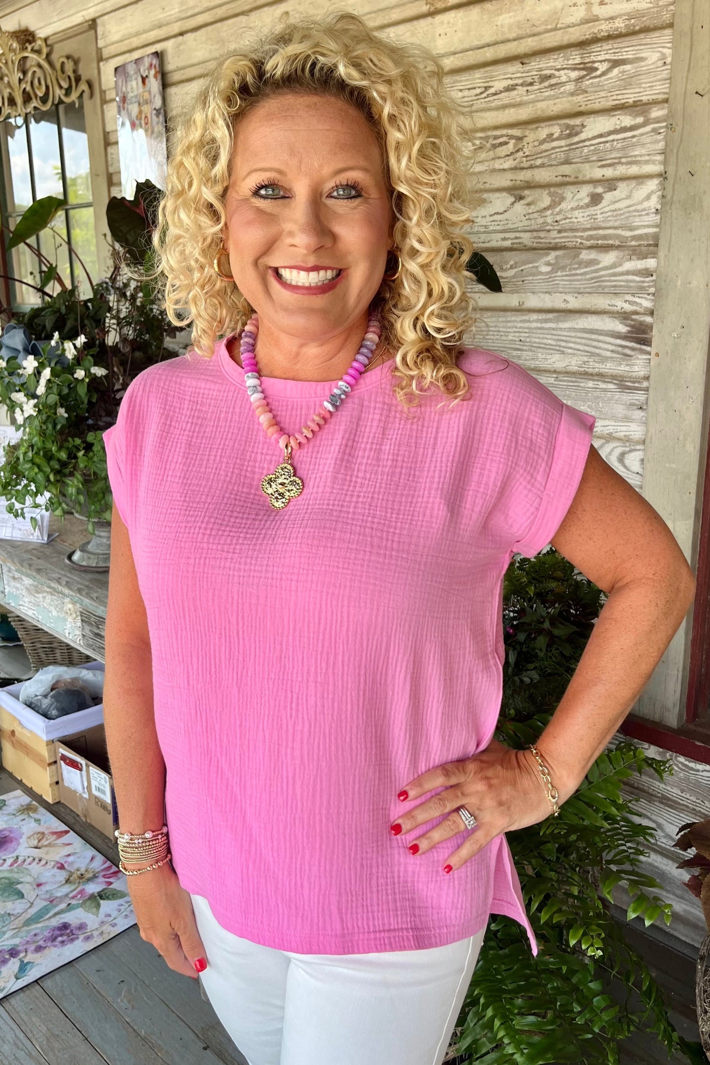 Split Hem Top | Candy Pink
