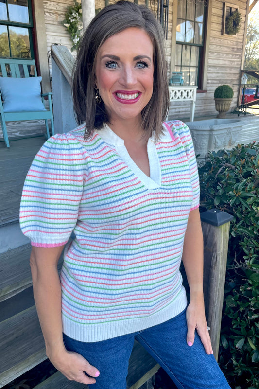 Mary Square Emma Top | Ivory Multi