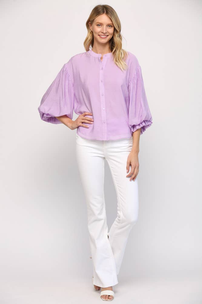 FATE - PUFF SLEEVE BUTTON DOWN SHIRT FT1585: FUCHSIA / M