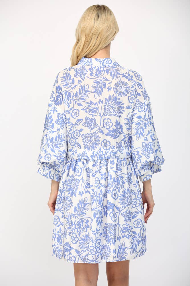 FATE - PUFF SLEEVE SHIRT MINI DRESS FD35578: WHITE/BLUE / S