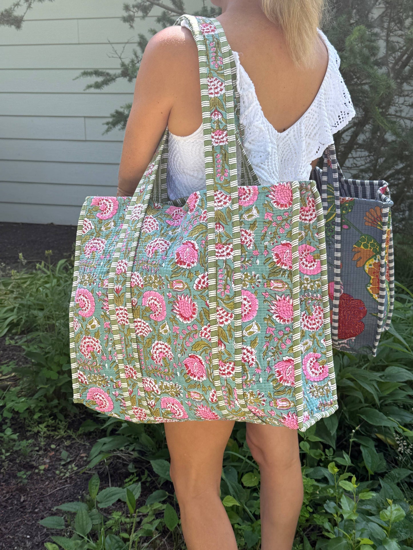 Block Print Quilted Totes: Garden Gala