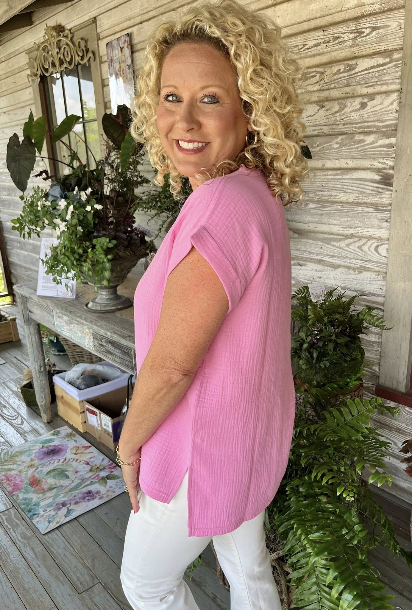 Split Hem Top | Candy Pink